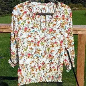 Alex & Lili Peasant Type Long-sleeved Blouse Floral Top  - Size Small